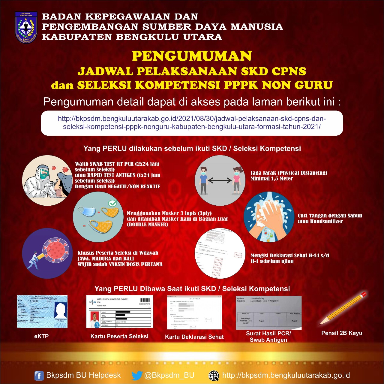 Pengumuman Jadwal SKD CPNS dan Seleksi Kompetensi PPPK  NonGuru Kabupaten Bengkulu Utara Tahun 2021